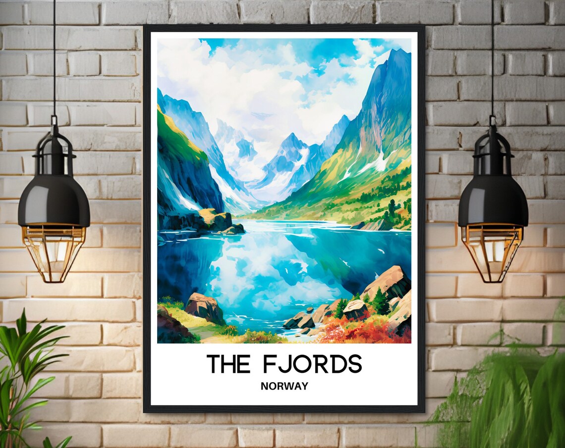 The Fjords Watercolor Travel Poster, Norway - Image 3