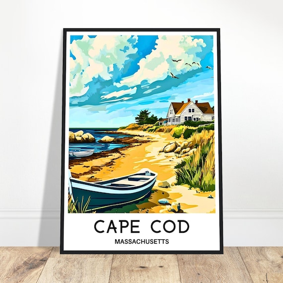 Cape Cod Massachusetts Summer Beach Boat Retro Travel Poster