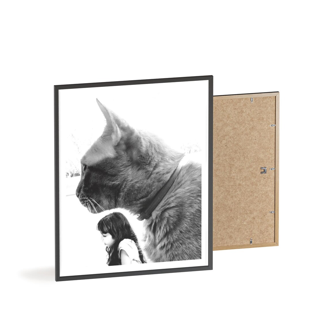 Giant Cat Profile and Little Girl Surreal Collage Wall Poster - Image 2