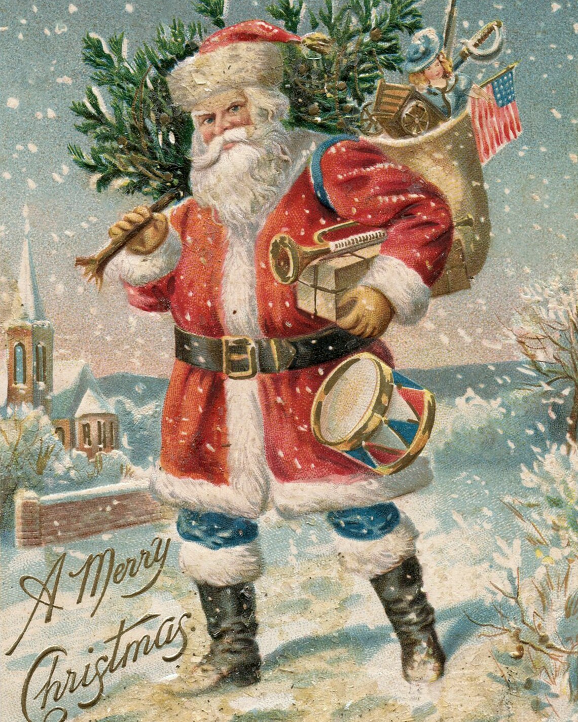 Vintage Santa Print Set Vintage Art Antique Christmas Art Santa Claus Print Santa Wall Art Vintage Christmas Decor Art - Image 2