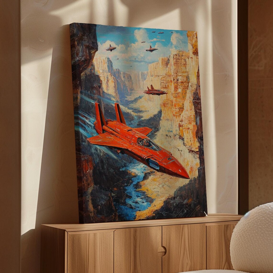 Futuristic Fighter Jet In Canyon, Sci-Fi Room Decor