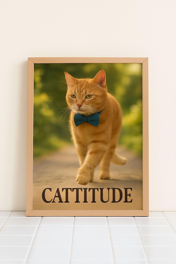 Cattitude Sassy Orange Tabby Bow Tie Funny Cat Photo Quote Poster