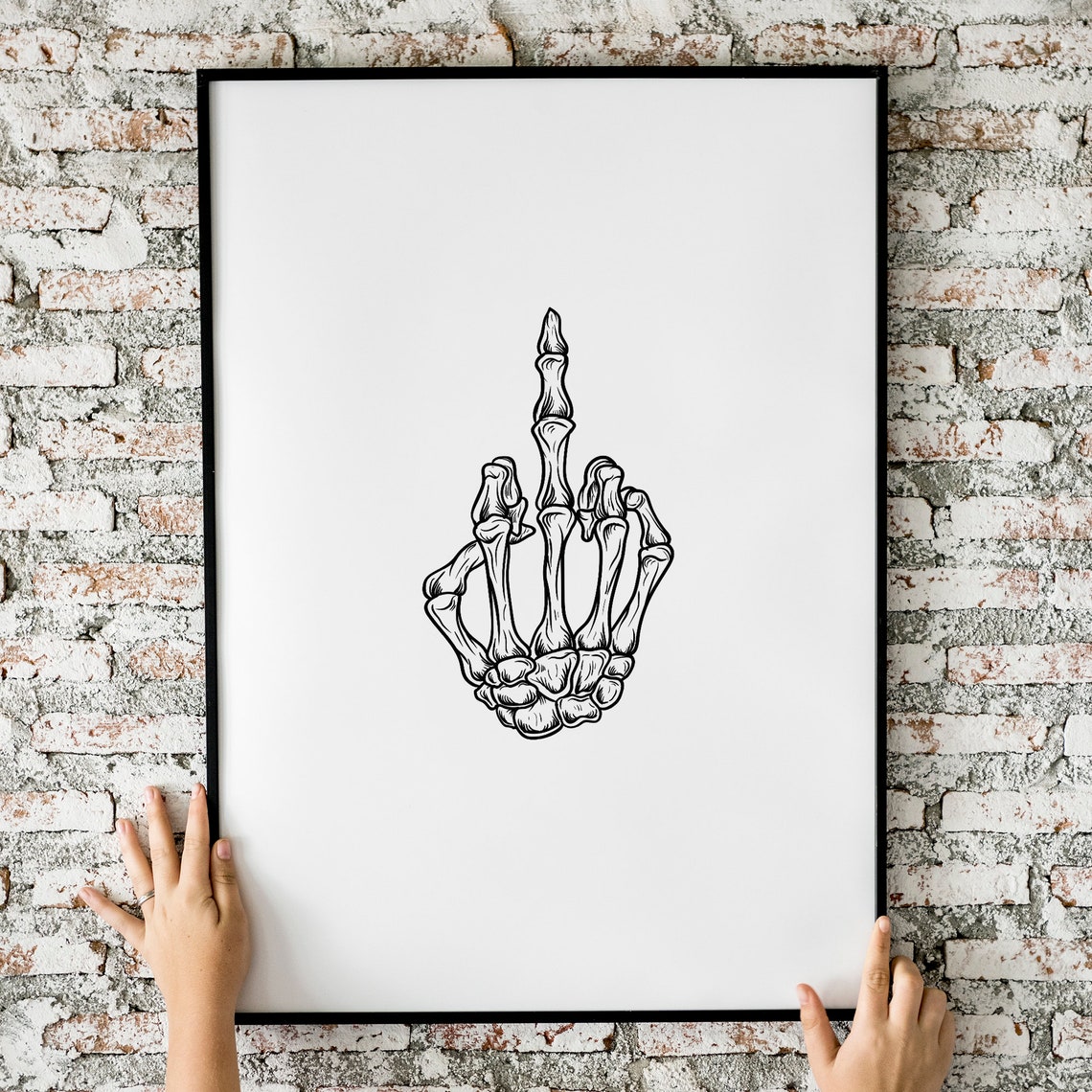 Skeleton Middle Finger Line Art Edgy Funny Office Humor Poster - Image 3