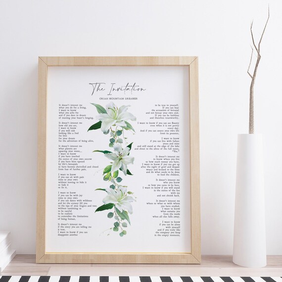 The Invitation V3 Oriah Mountain Dreamer Poem Love Gift Literary Literature Canadian Minimalist Physical Print No Frame