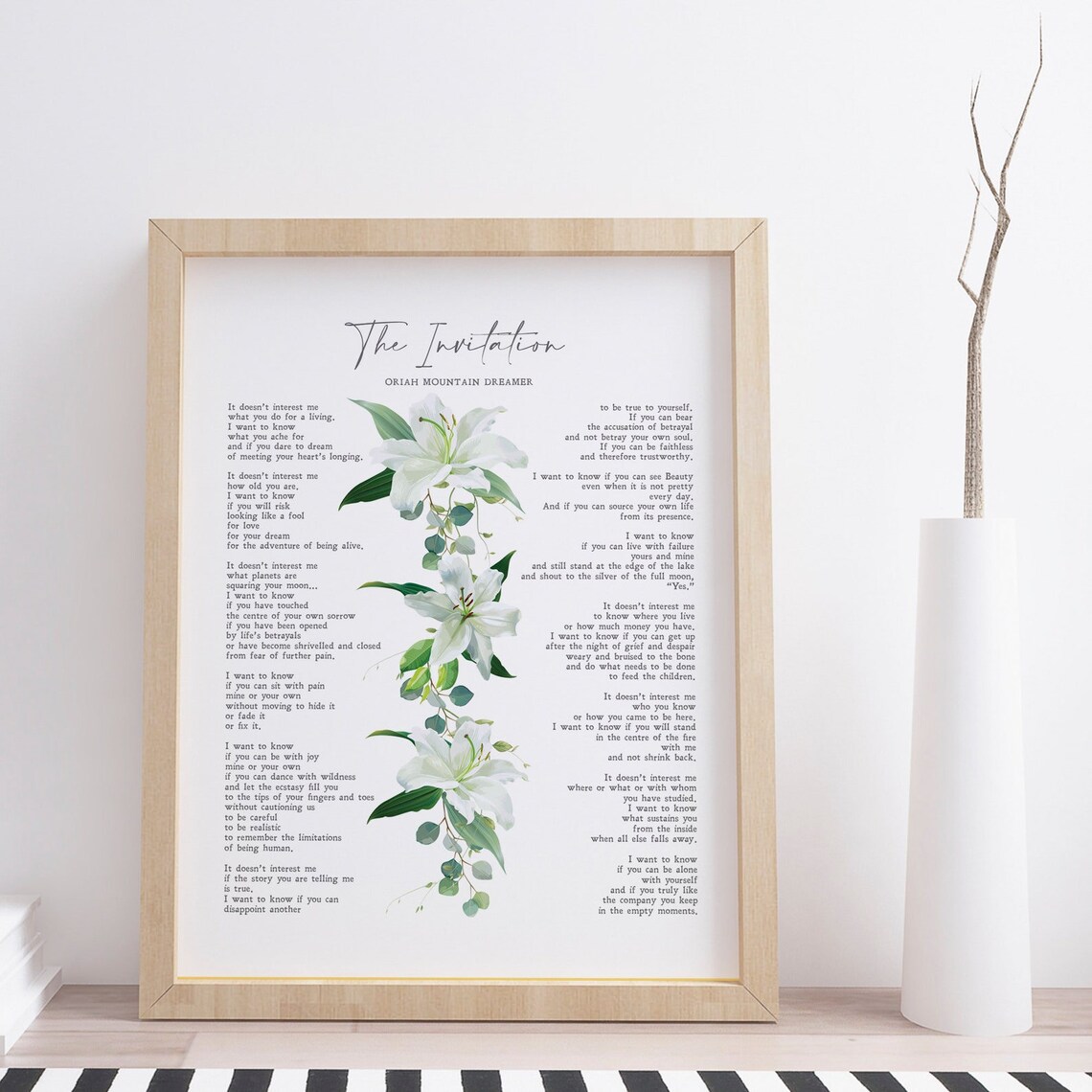 The Invitation Oriah Mountain Dreamer Poem White Lily Floral Wall Art