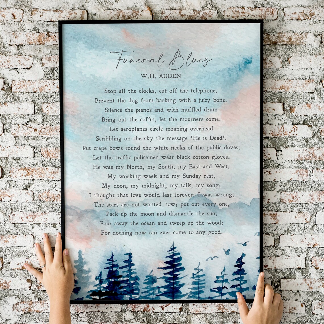 Funeral Blues, W. H. Auden Watercolor Art Print