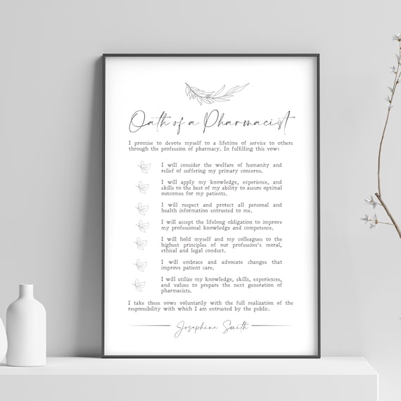 Personalized Oath of a Pharmacist Minimalist Art Print