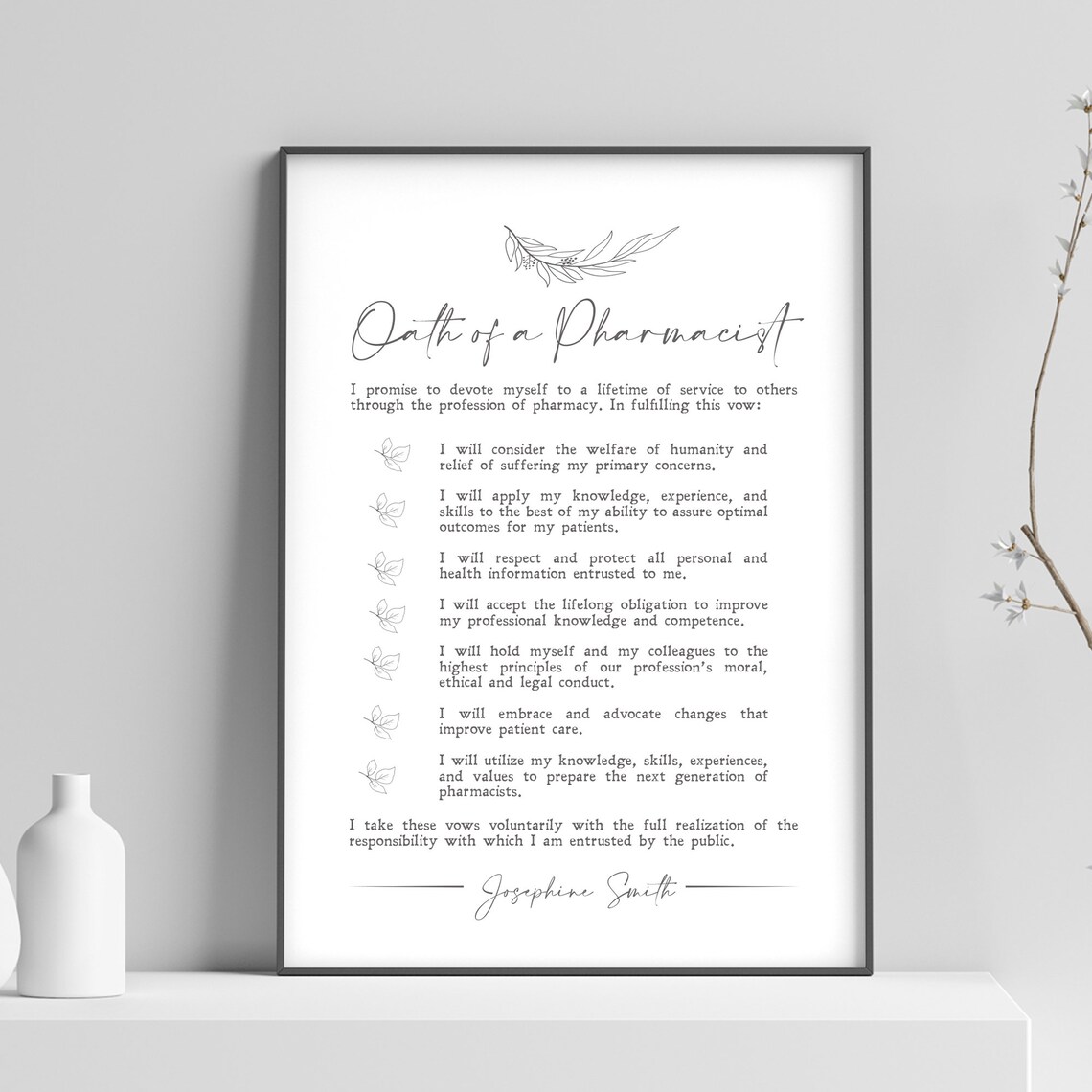 Personalized Oath of a Pharmacist Minimalist Art Print
