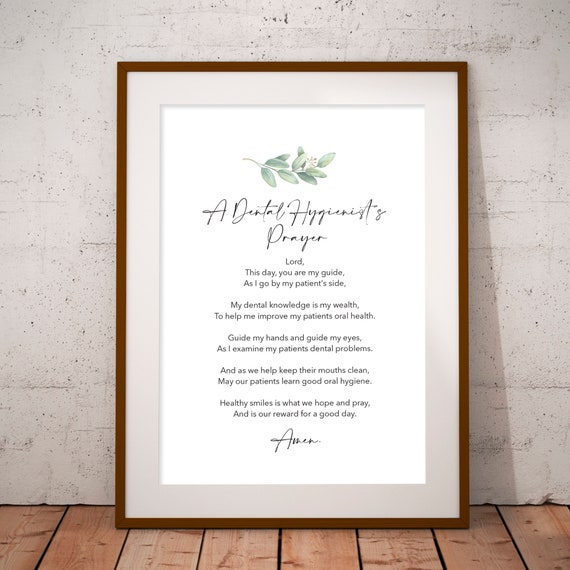 Dental Hygenists Prayer Gift Inspiration Wall Art Minimalist Print Frontliner Instant