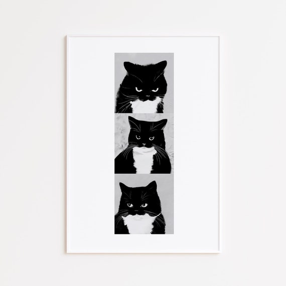 Cat Wall Art Print, Minimalist Funny Poster