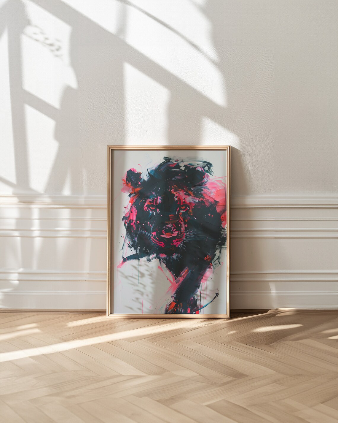 Abstract Lion Poster, Black and Pink Aesthetic Art Print - Image 4