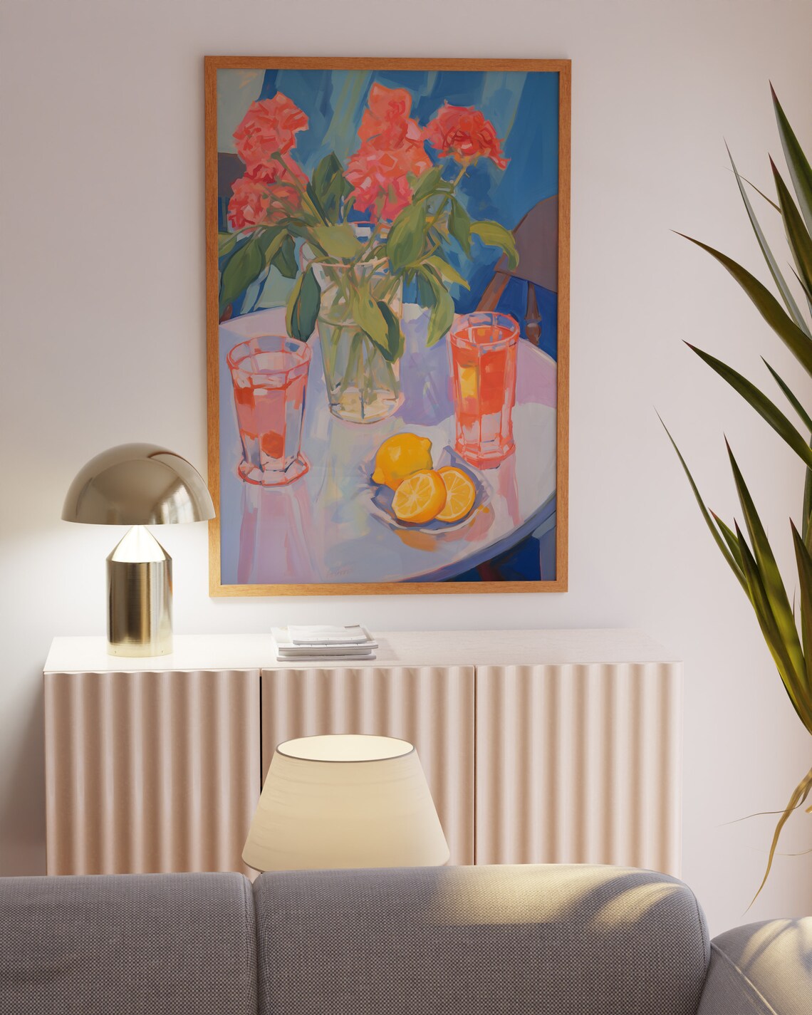 Coral Roses And Fresh Lemons Still Life Table Painting Poster - Image 4