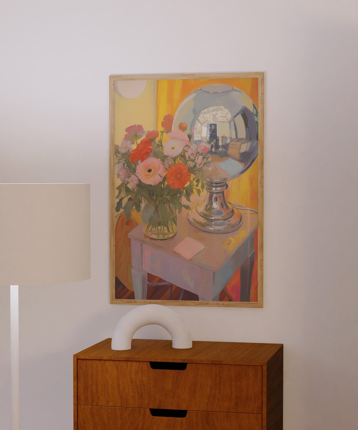 Disco Ball And Flower Bouquet Sunny Tabletop Scene Art Poster - Image 4