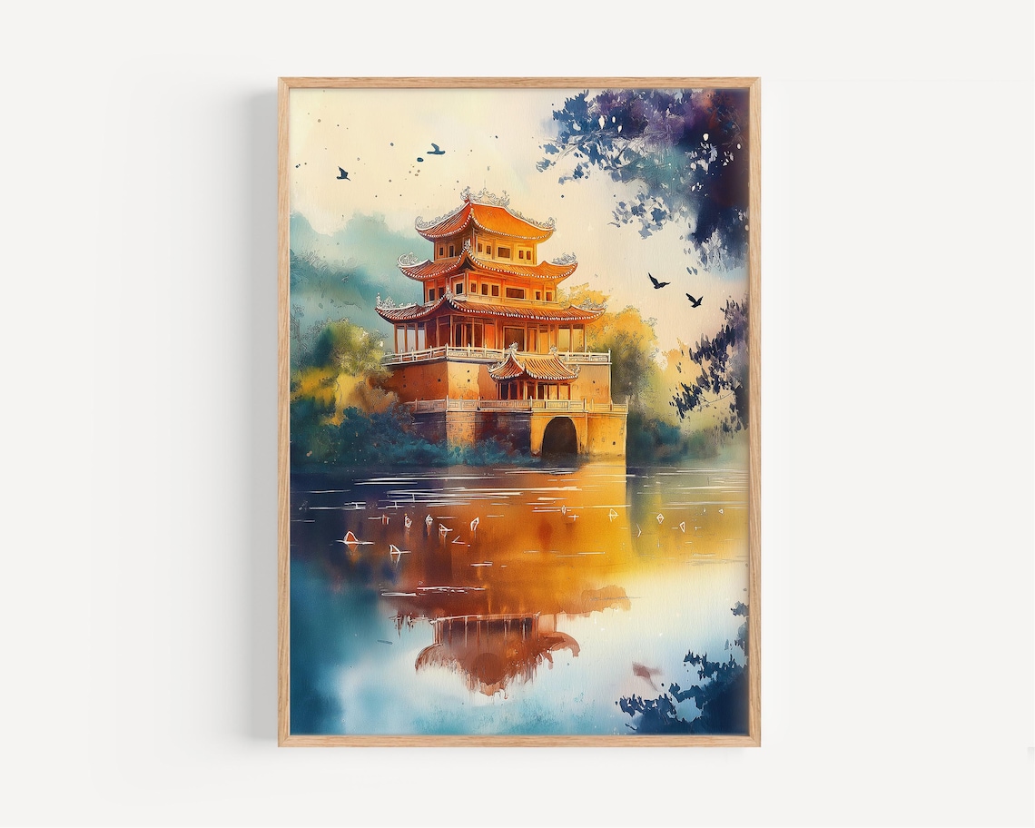 Hue Watercolor Travel Poster, Vietnam Decor