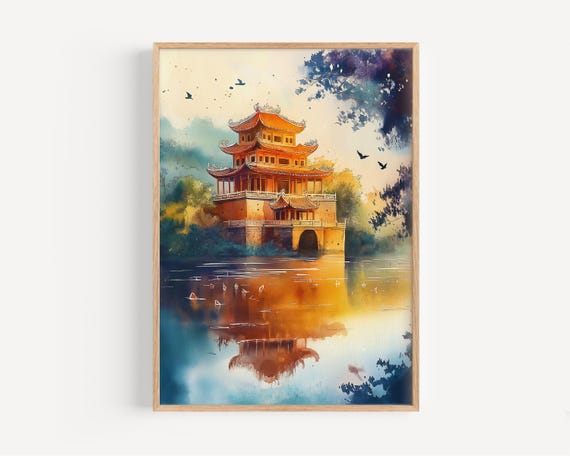 Hue Watercolor Travel Poster, Vietnam Decor