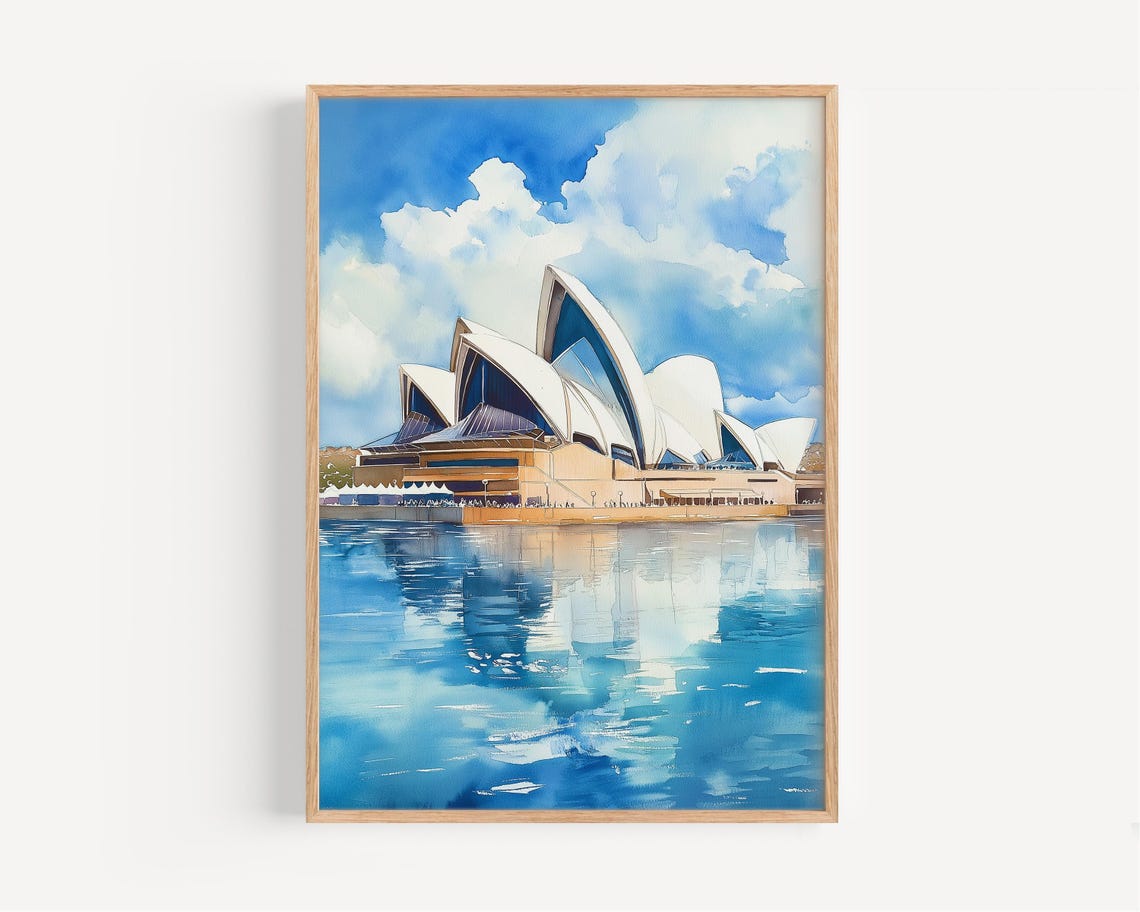 Sydney Opera House On The Harbour Blue Watercolor Reflection Poster