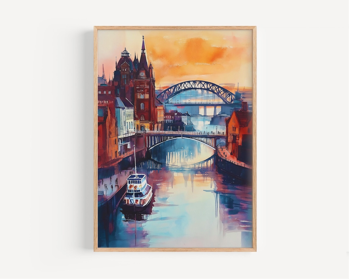 Newcastle Watercolor Painting Travel Poster