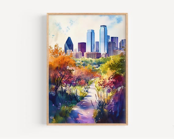 Dallas Watercolor Painting Wall Art Print America Poster Travel Usa Decor Illustration Home Texas