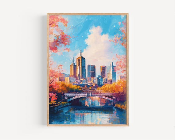 Melbourne Watercolor Painting Wall Art Australia Travel Print Poster Decor Birthdaywedding Presentchristmas Present