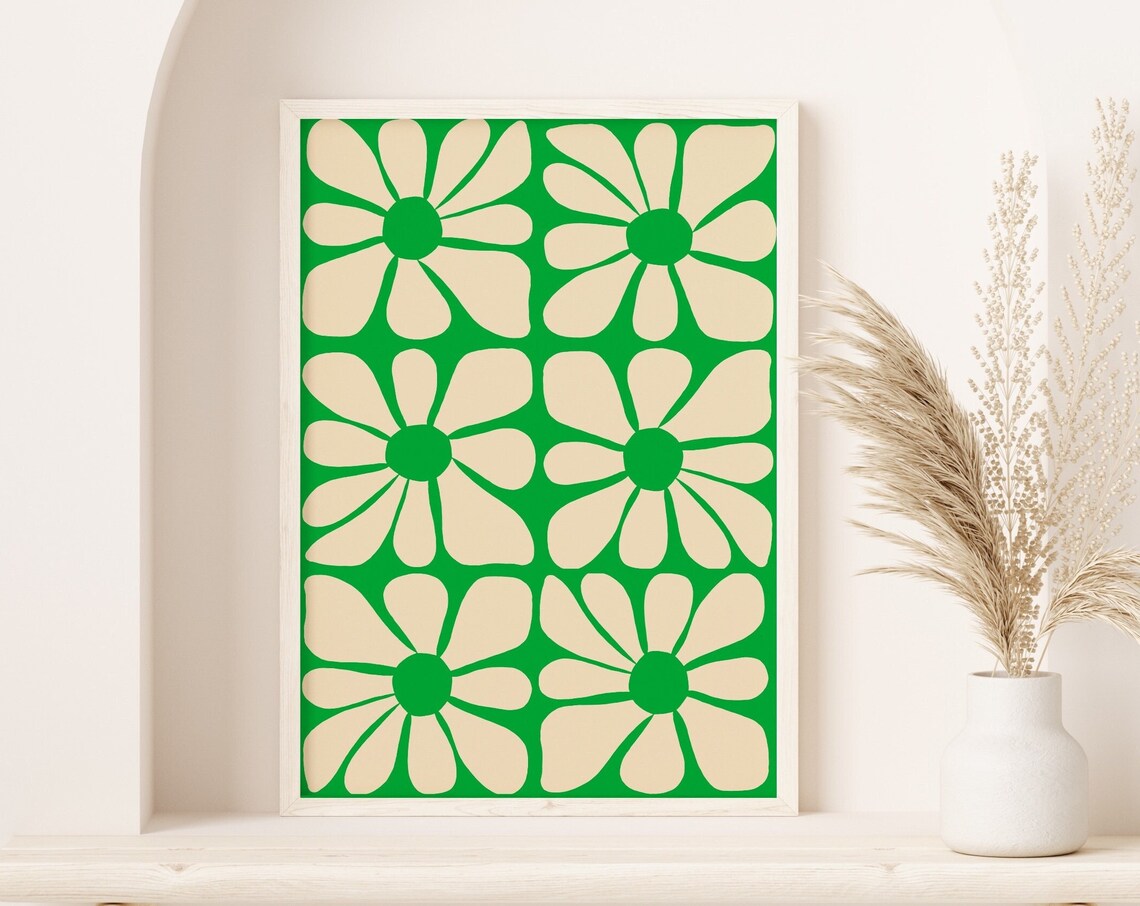Green Wavy Flower Pattern, Mid-Century Poster - Image 2