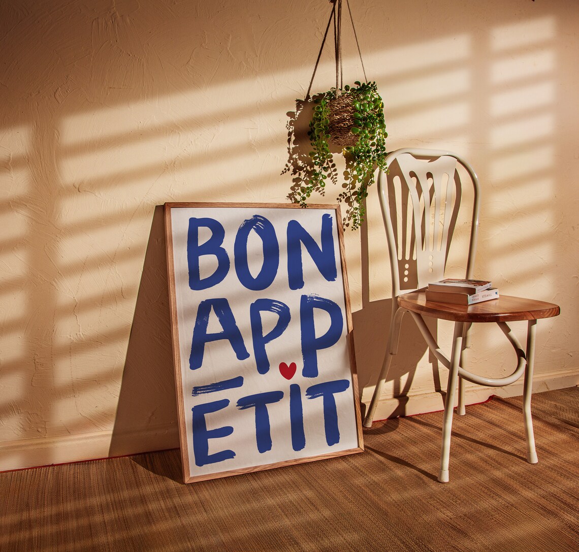 Bon Appetit Typography Print, Modern Kitchen Wall Art - Image 2