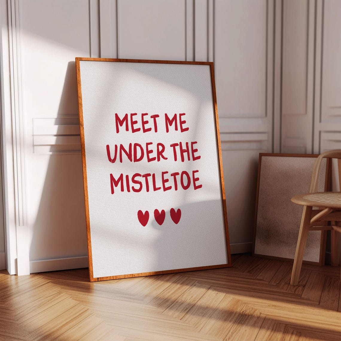 Meet Me Under The Mistletoe Red Christmas Poster Romantic Holiday - Image 3