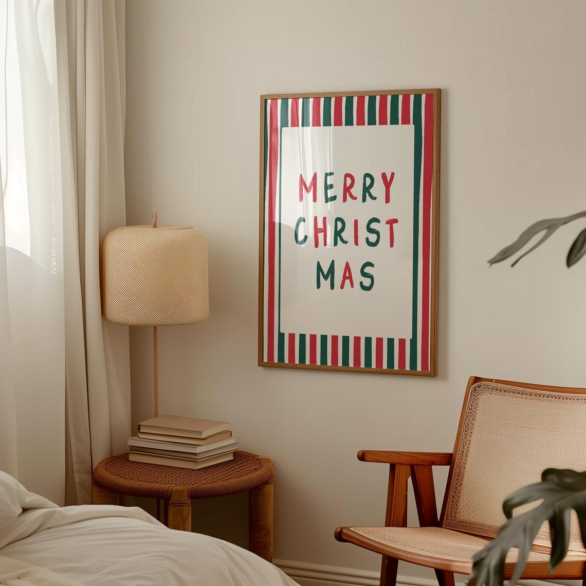 Merry Christmas Red Green Striped Hand Lettered Holiday Poster - Image 3