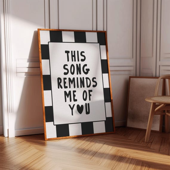 This Song Reminds Me Of You Print Retro Wall Art Vintage Music Decor Romantic Thoughtful Black Minimalist Poster Y2k Cute Prints