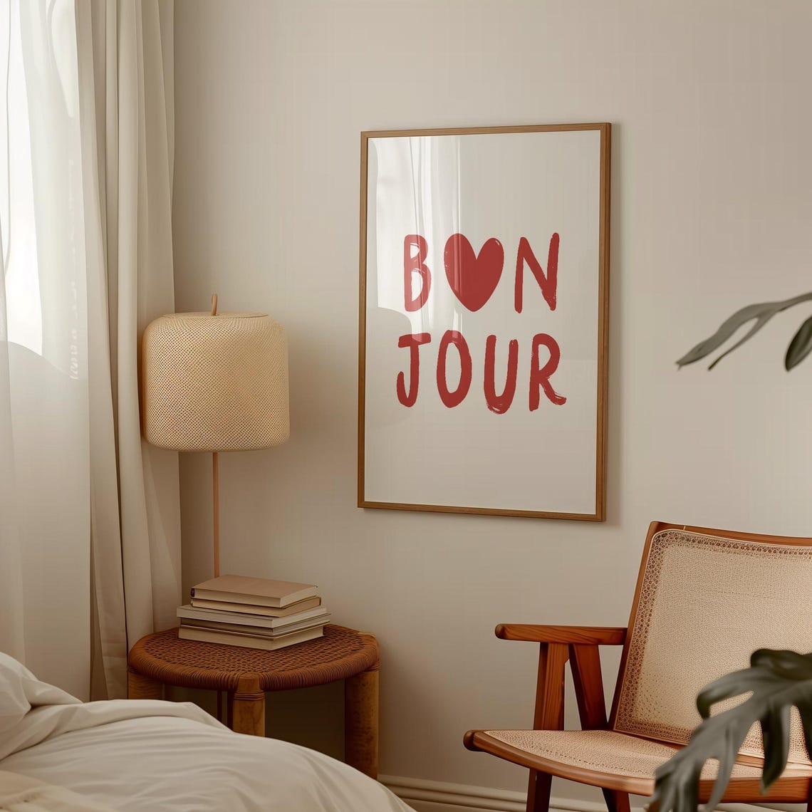 Bonjour Wall Art Print French Word Poster City Travel Art Prints Bonjour Prints Aesthetic Wall Art Modern Home Decor French Heart Prints - Image 2