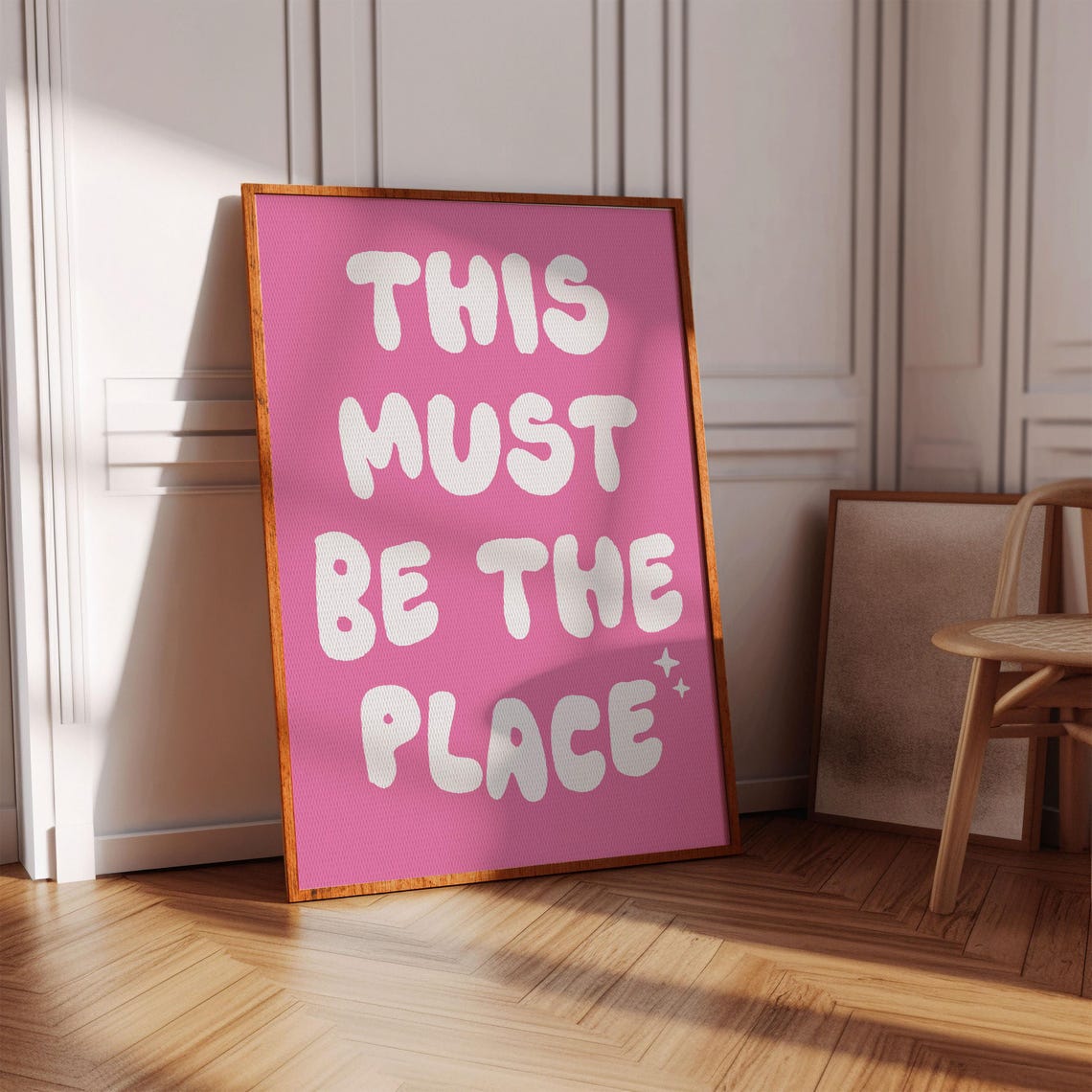 This Must Be The Place White Bubble Hot Pink Sparkle Quote Poster - Image 3