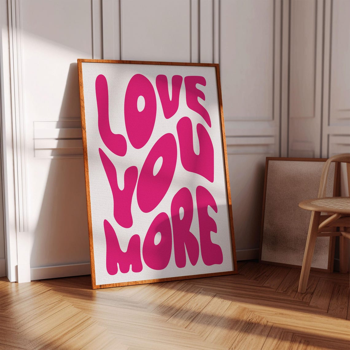Love You More Pink Retro Bubble Typography Wall Decor Gift Poster