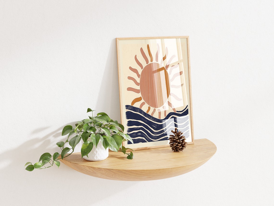 Sun Over Ocean Waves Boho Poster Warm Sunset Coastal Home Decor - Image 2