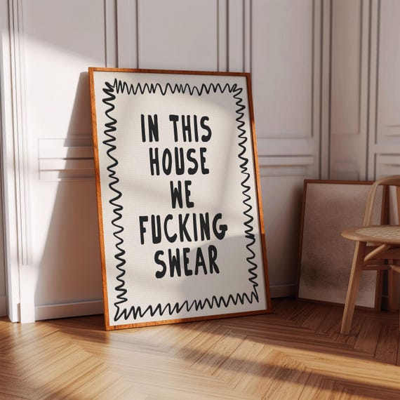 Funny Wall Art Swearing Typography Poster Black And White Cool Prints Rude For Living Room Swear Word