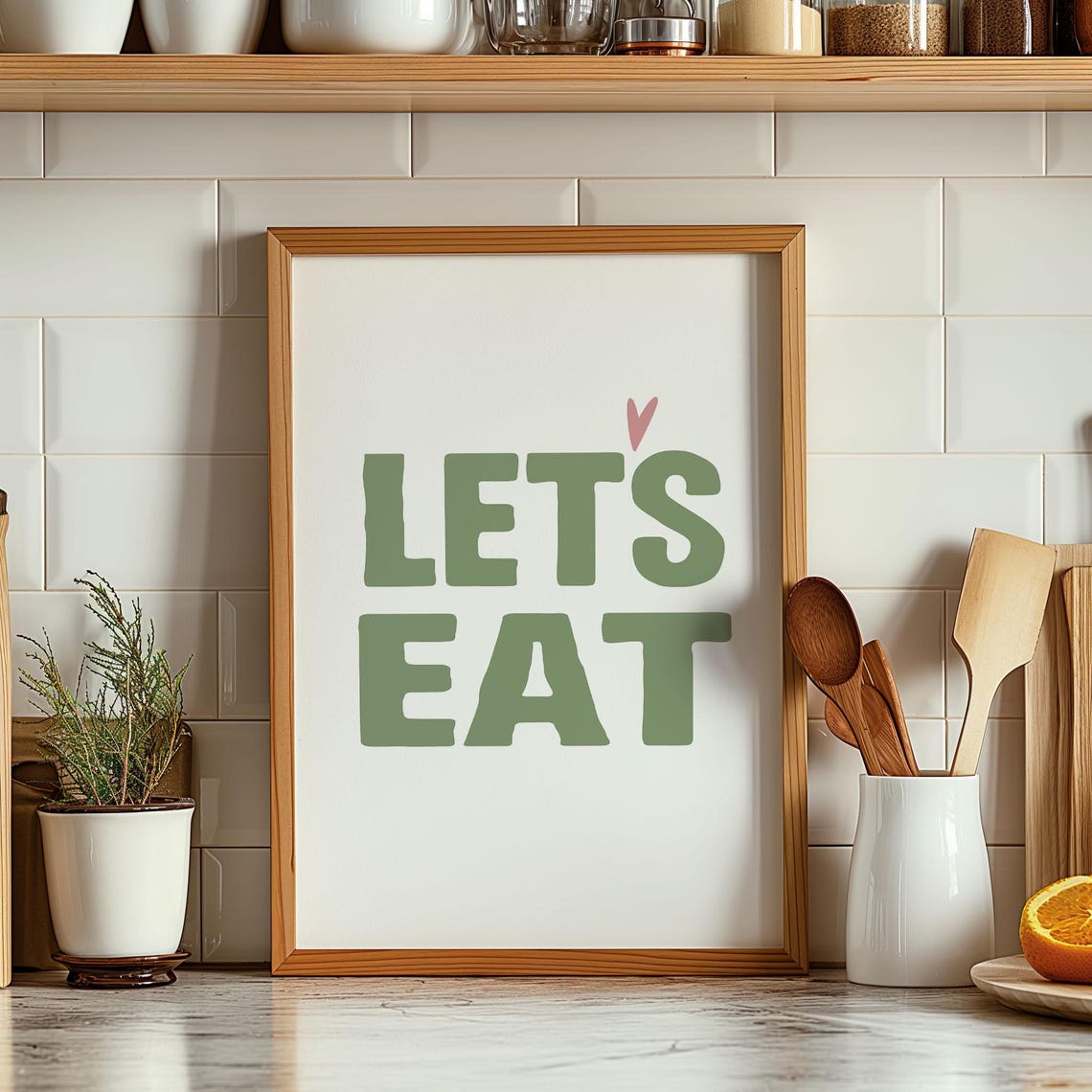 Let's Eat Sage Green Typography Kitchen Quote Minimalist Poster