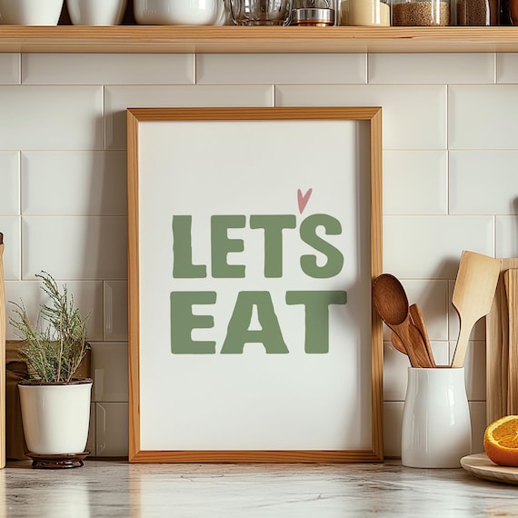 Let's Eat Sage Green Typography Kitchen Quote Minimalist Poster