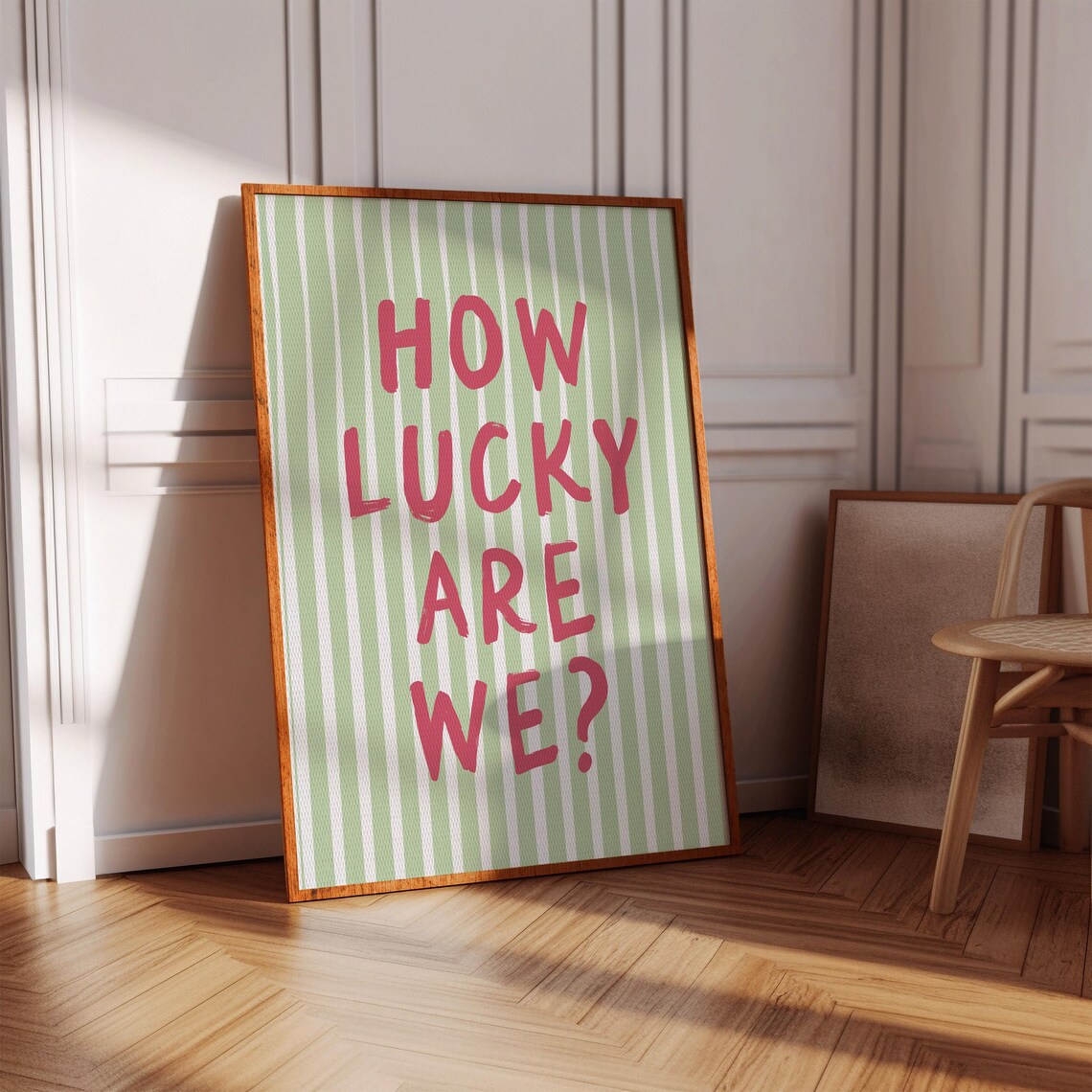 How Lucky Are We Quote Art Print, Sage Green