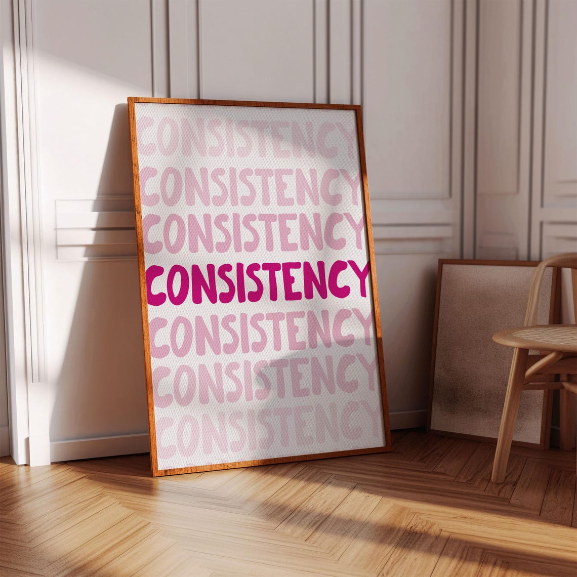 Consistency Pink Bubble Letters Motivational Office Quote Poster