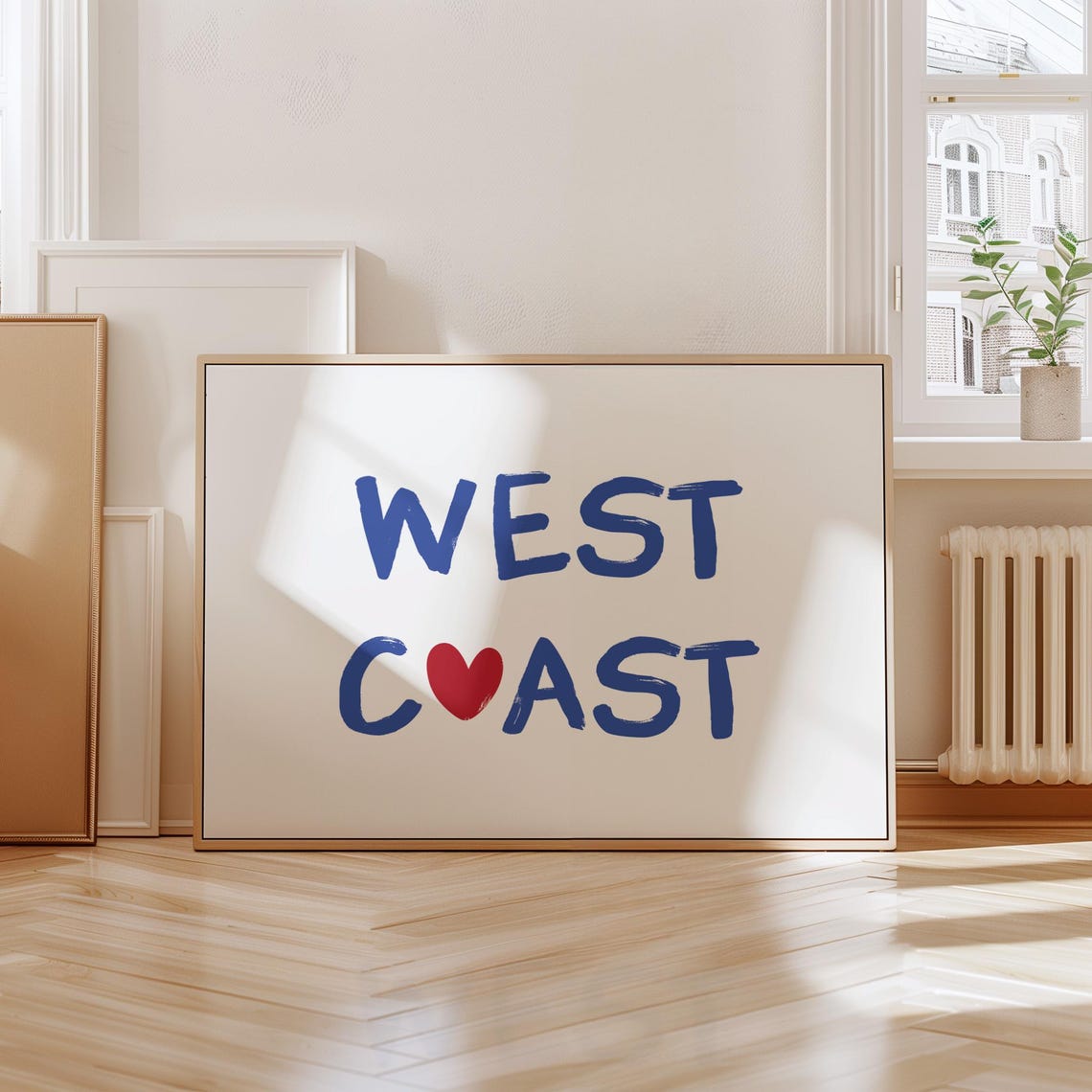 West Coast Blue Heart Typography Poster Retro California Style
