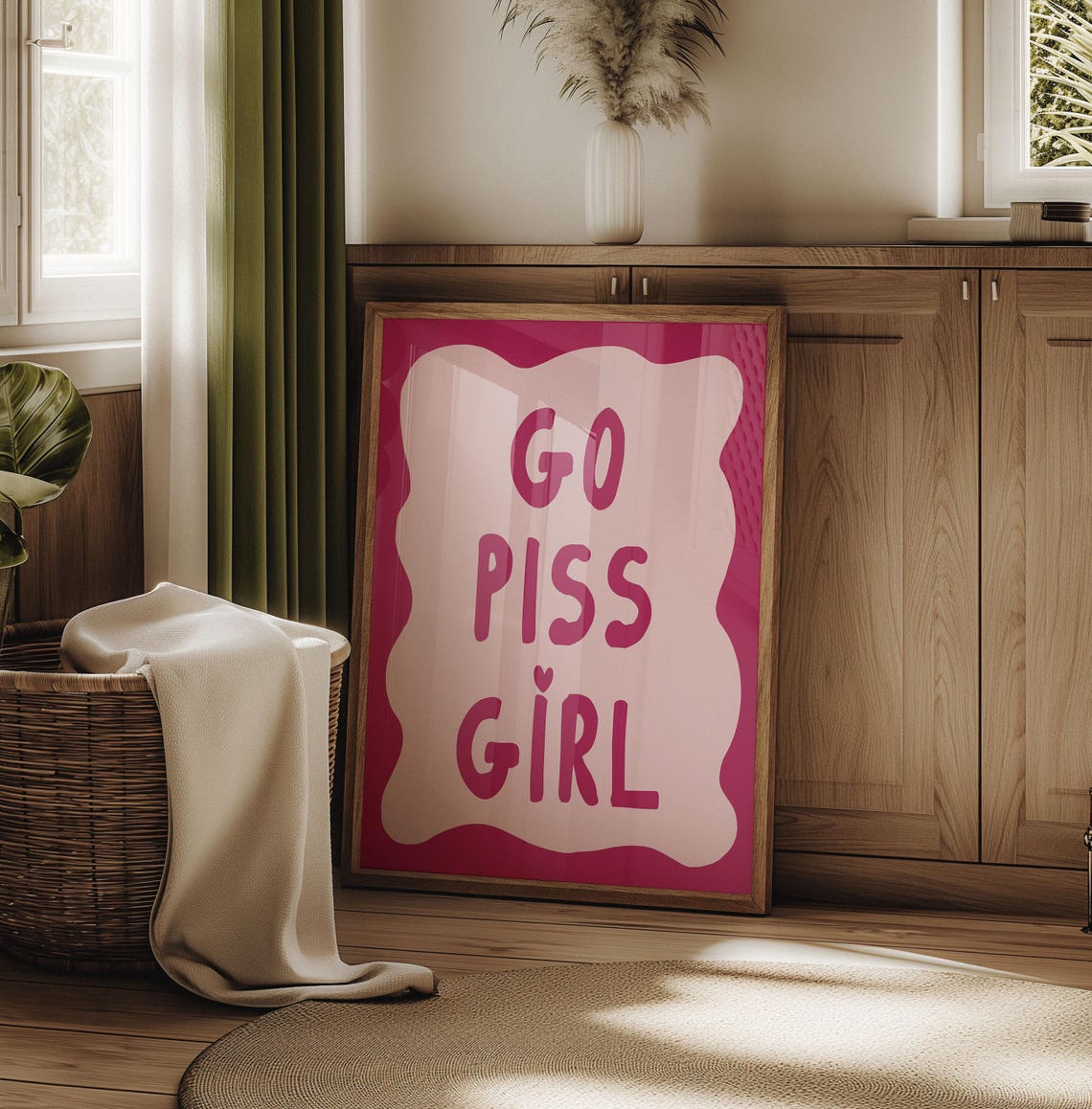 Go Piss Girl Prints Coquette Girly Room Print Funny Bathroom Decor For Teen Girls Downstairs Toilet Quote Preppy Pink Wall Art