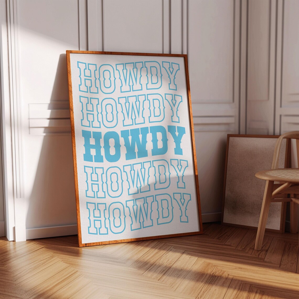 Howdy Light Blue Western Typography Retro Cowgirl Room Poster