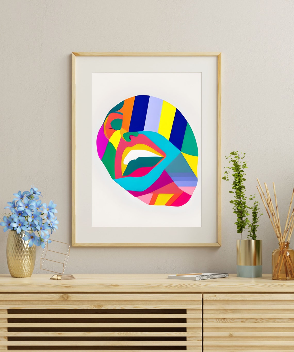 Colorful Abstract Face Geometric Modern Pop Art Portrait Print - Image 3