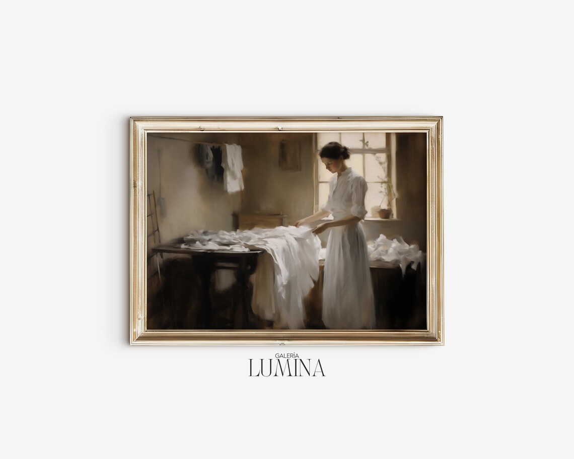 Victorian Woman Doing Laundry Impressionist Vintage Genre Painting Poster - Image 2