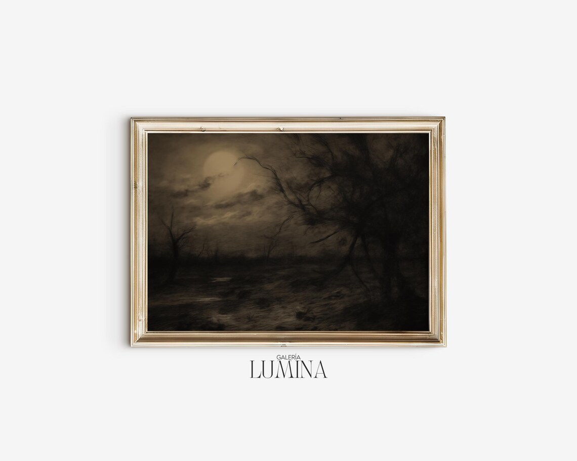 Dark Landscape Charcoal Drawing, Vintage Forest Art Print - Image 2