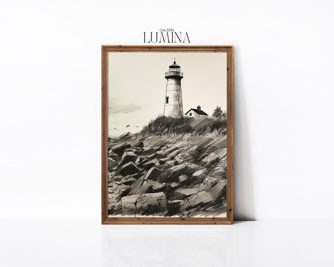 Lighthouse Charcoal Sketch, Vintage Nautical Art Print - Image 3
