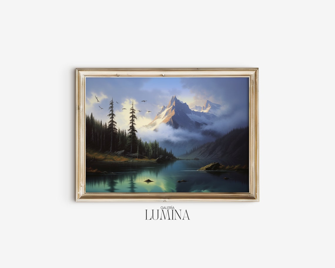 Serene Lake And Majestic Mountains Original Painting Nature Landscape Art Peaceful Scenery Painting Art Frame Tv Art 084 - Image 2