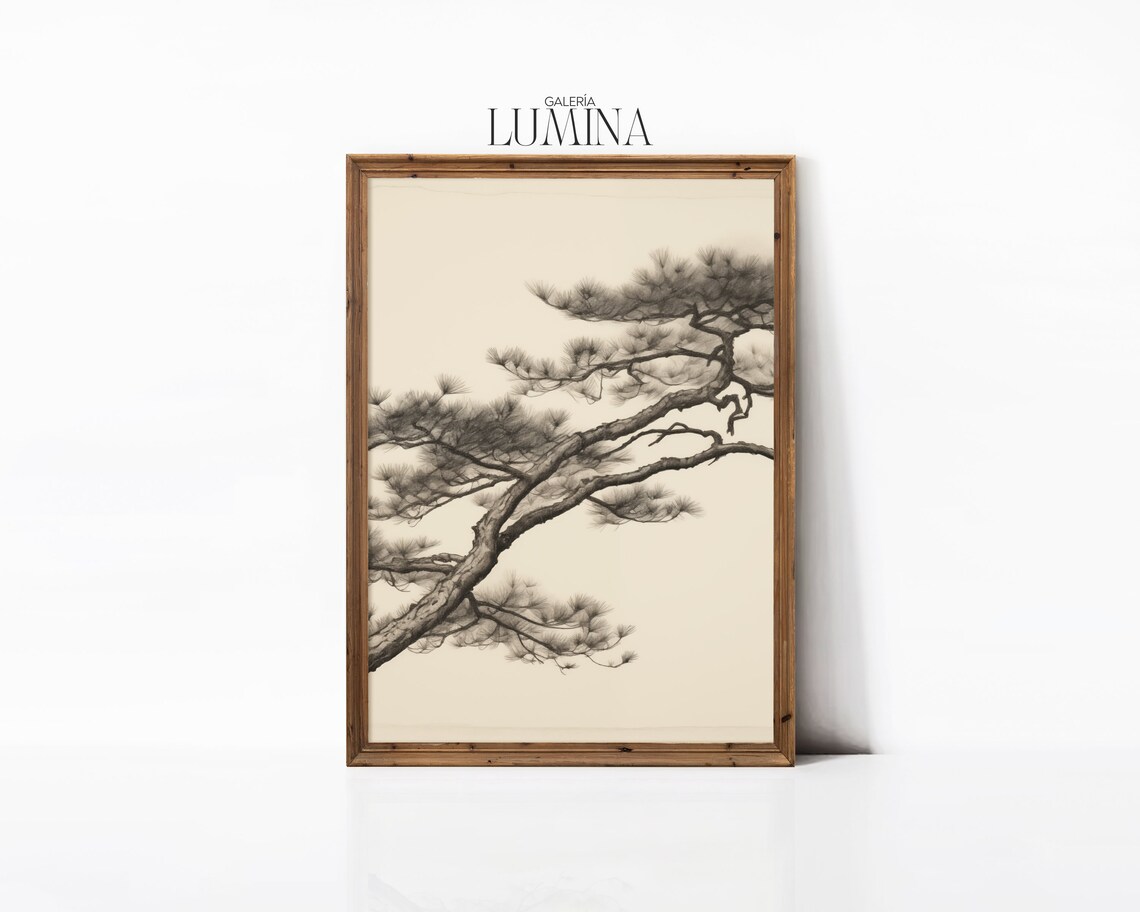 Japanese Black Pine Tree Ink Drawing, Vintage Art Print - Image 3