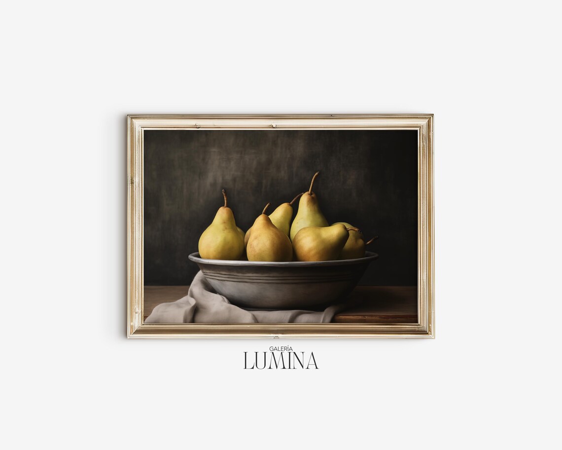 Vintage Pears Still Life Painting, Rustic Kitchen Art Print - Image 2