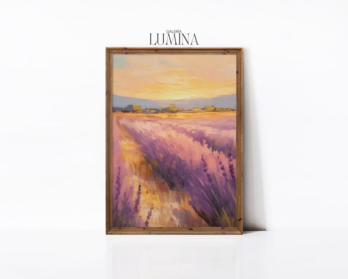 Lavender Field at Sunset Impressionist Landscape Painting Poster - Image 2