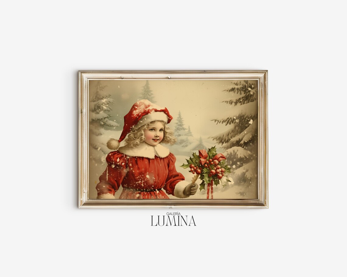 Vintage Christmas Little Girl Portrait Art Print - Image 2