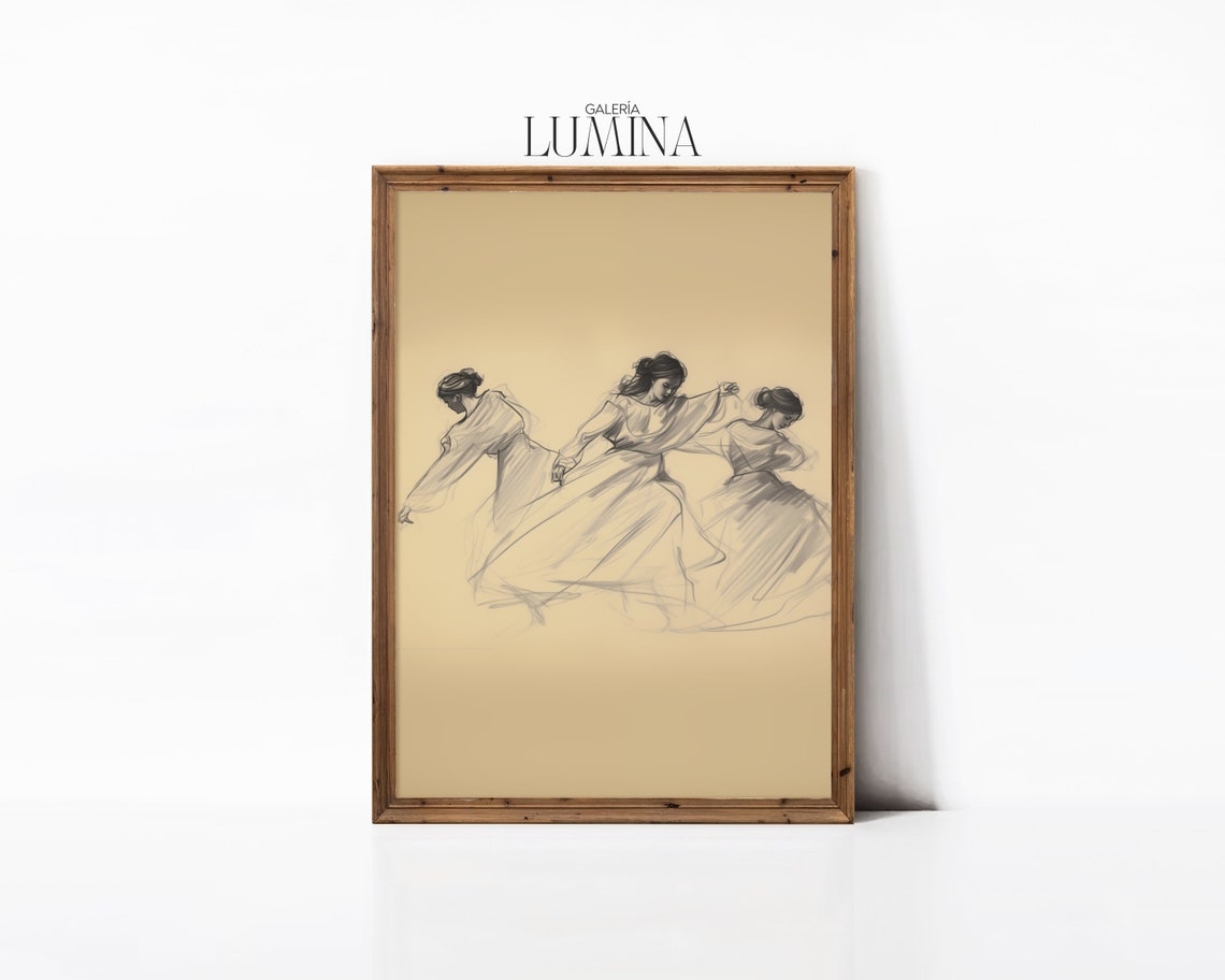 Women Dancing Sketch Artwork Vintage Female Figure Drawing Art Antique Sketch Print Neutral Wall Art Art Frame Tv Art 018 - Image 3